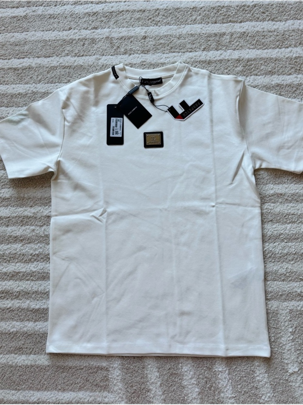 Dolce & Gabbana White Short-Sleeve Crewneck T-Shirt with Logo Patch